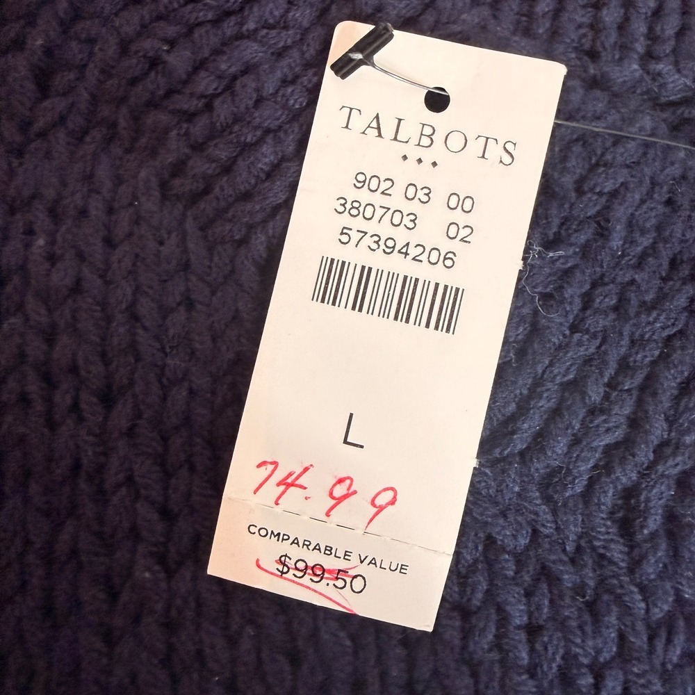 Talbots Women's L Sweater Chamonix Fair Isle preppy chunky knit navy classic NEW - Picture 2 of 16